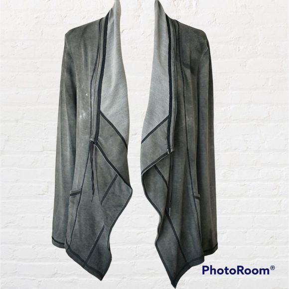 Coco + Carmen cardigan sweater jacket sweatshirt collared distressed grey size M - Picture 2 of 10